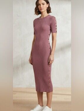 Say What? Mauve Ribbed Midi Bodycon Dress Y2K Sexy Stretchy